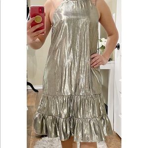 CeCe Halter Midi Gray/ Silver Metallic Dress